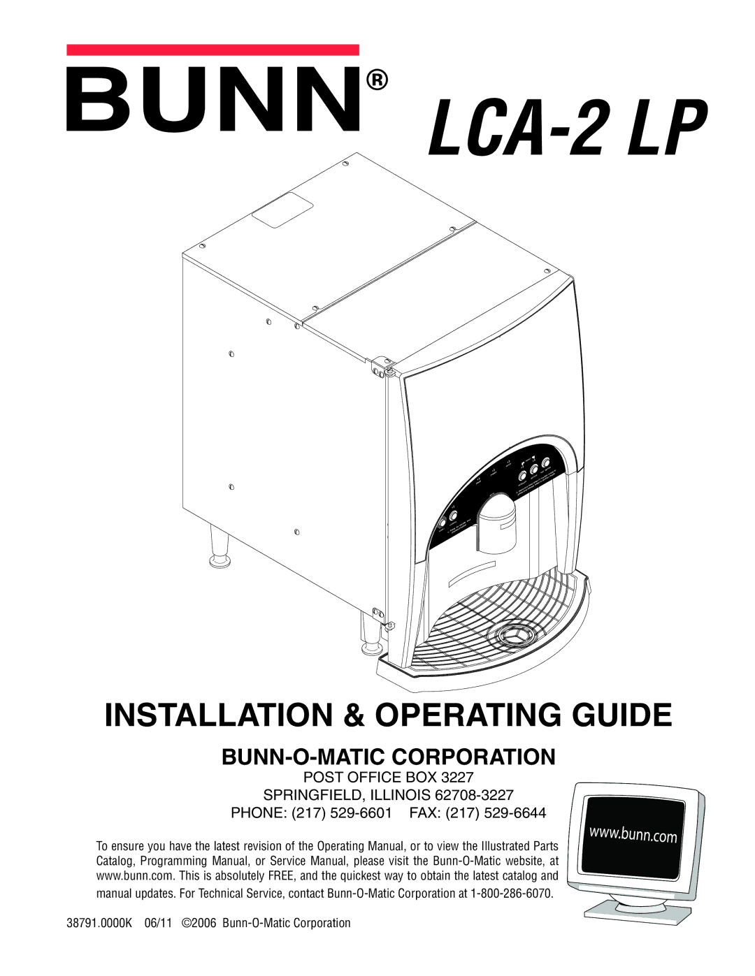 Bunn 38791.0000K service manual LCA-2 LP, Phone 217 529-6601 FAX 217 