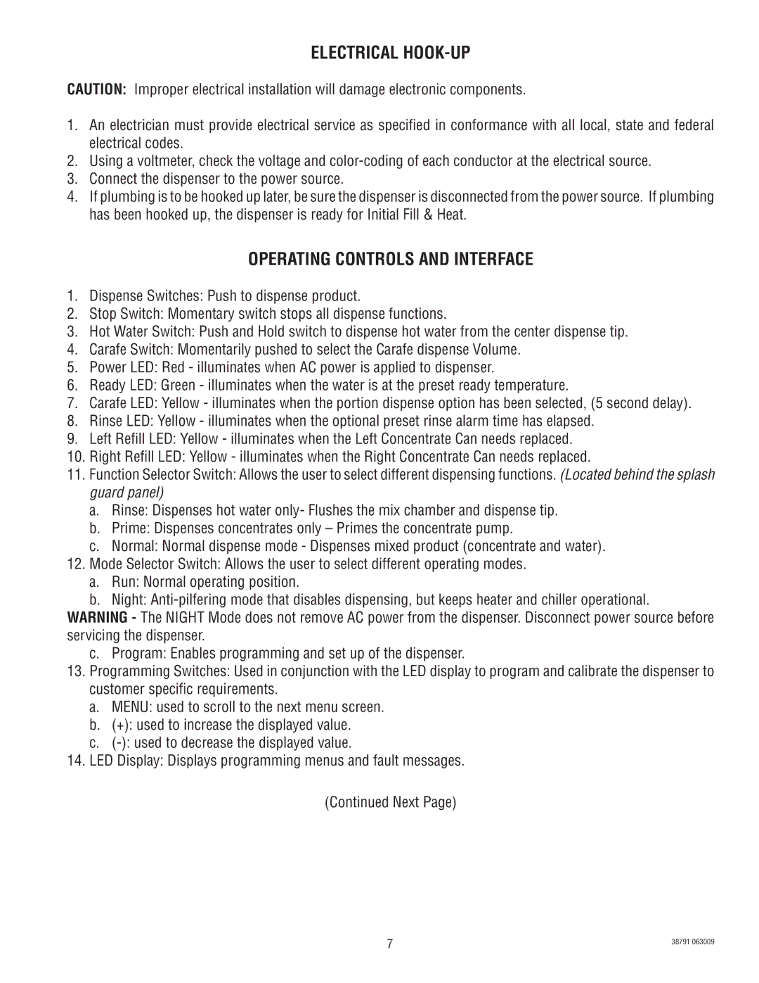 Bunn 38791.0000K service manual Electrical HOOK-UP, Operating Controls and Interface 