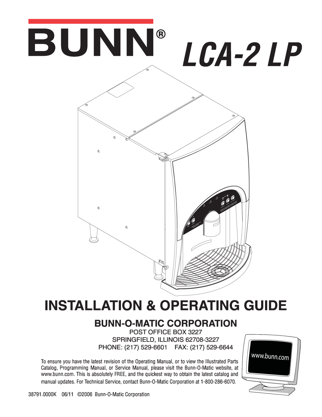 Bunn 38791.0000K service manual LCA-2LP, Installation & Operating Guide, Bunn-O-Maticcorporation 