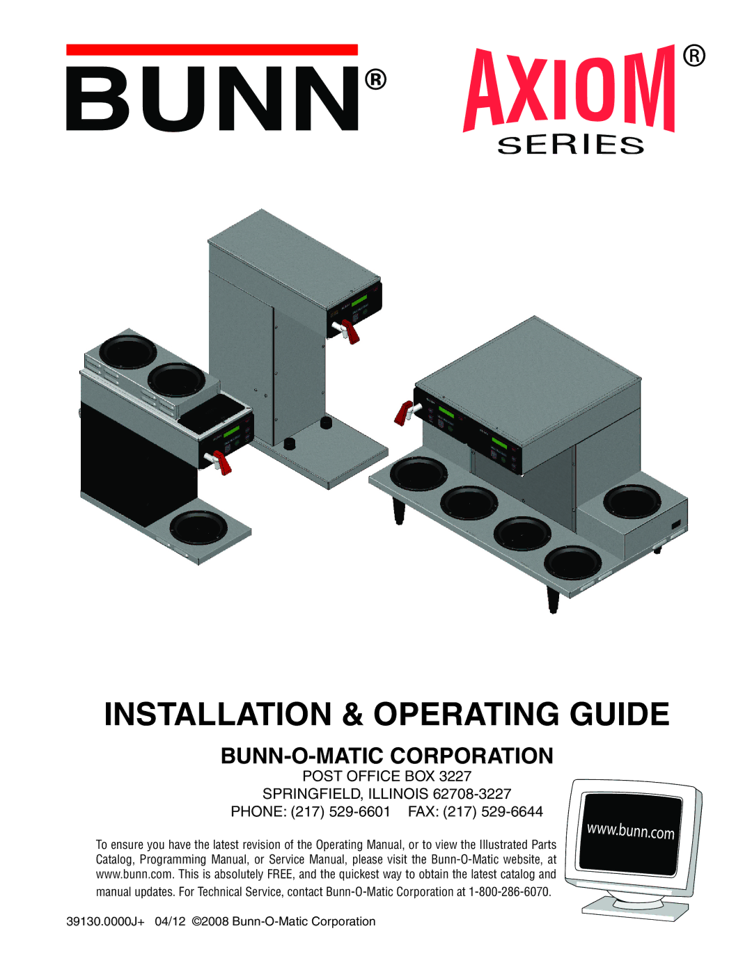 Bunn 39130.0000J service manual Installation & Operating Guide 