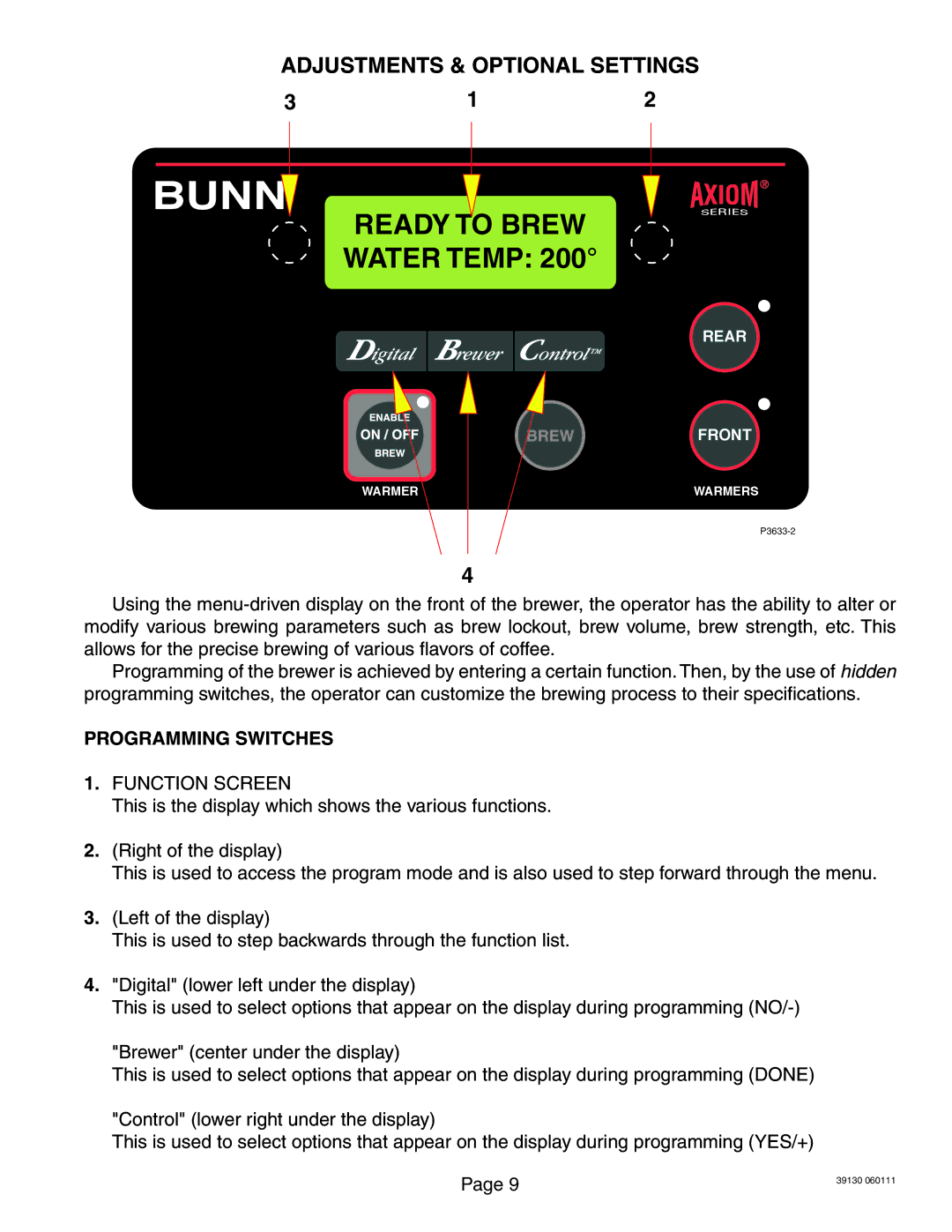 Bunn 39130.0000J service manual Adjustments & Optional Settings, Programming Switches 