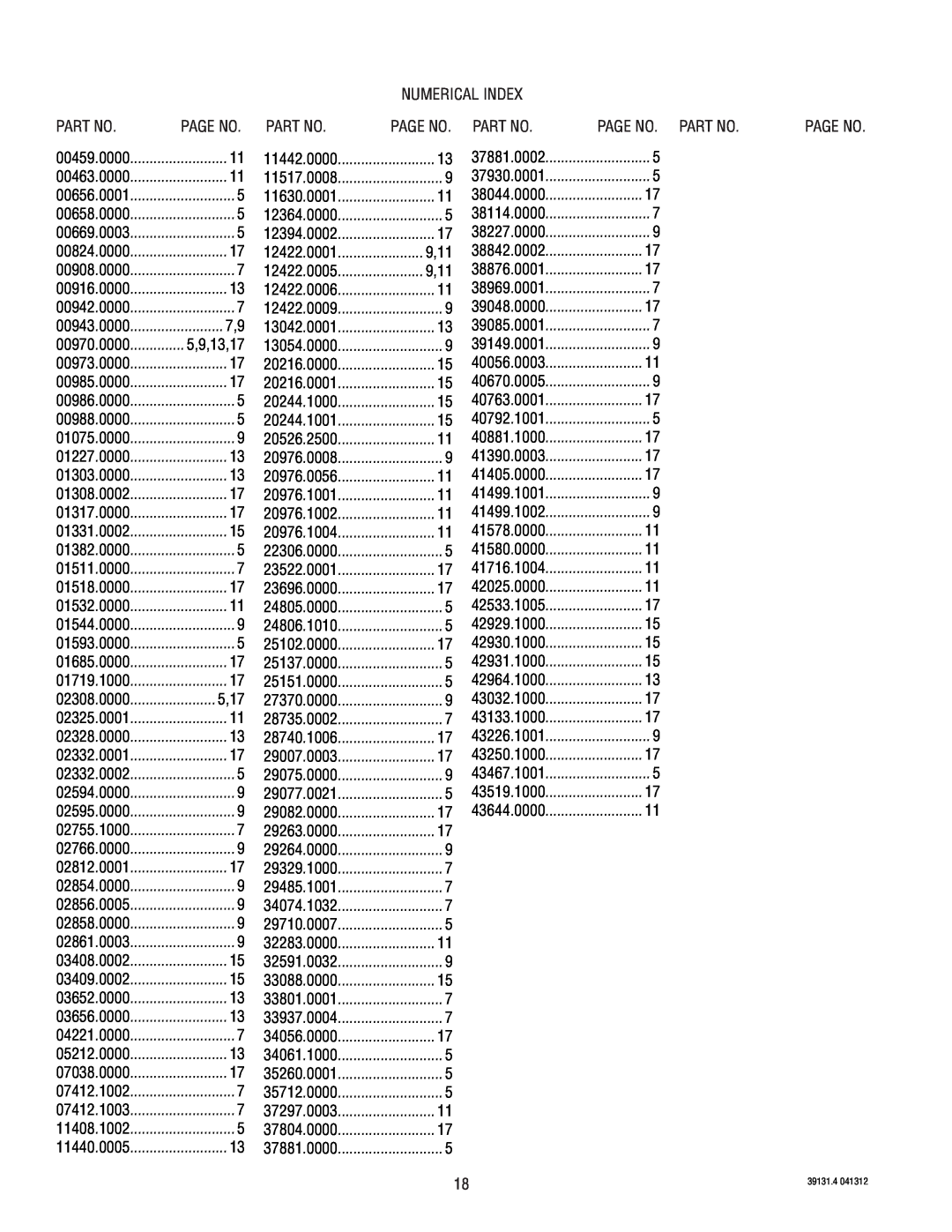 Bunn 39131.0004B specifications 5,9,13,17, 5,17, 9,11, 00459.0000 