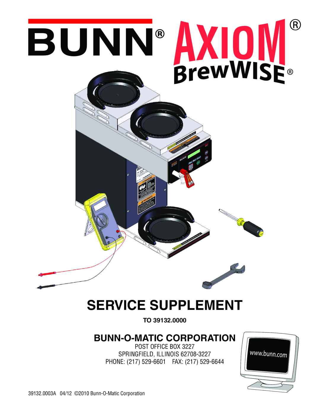 Bunn 39132 manual Service Supplement 