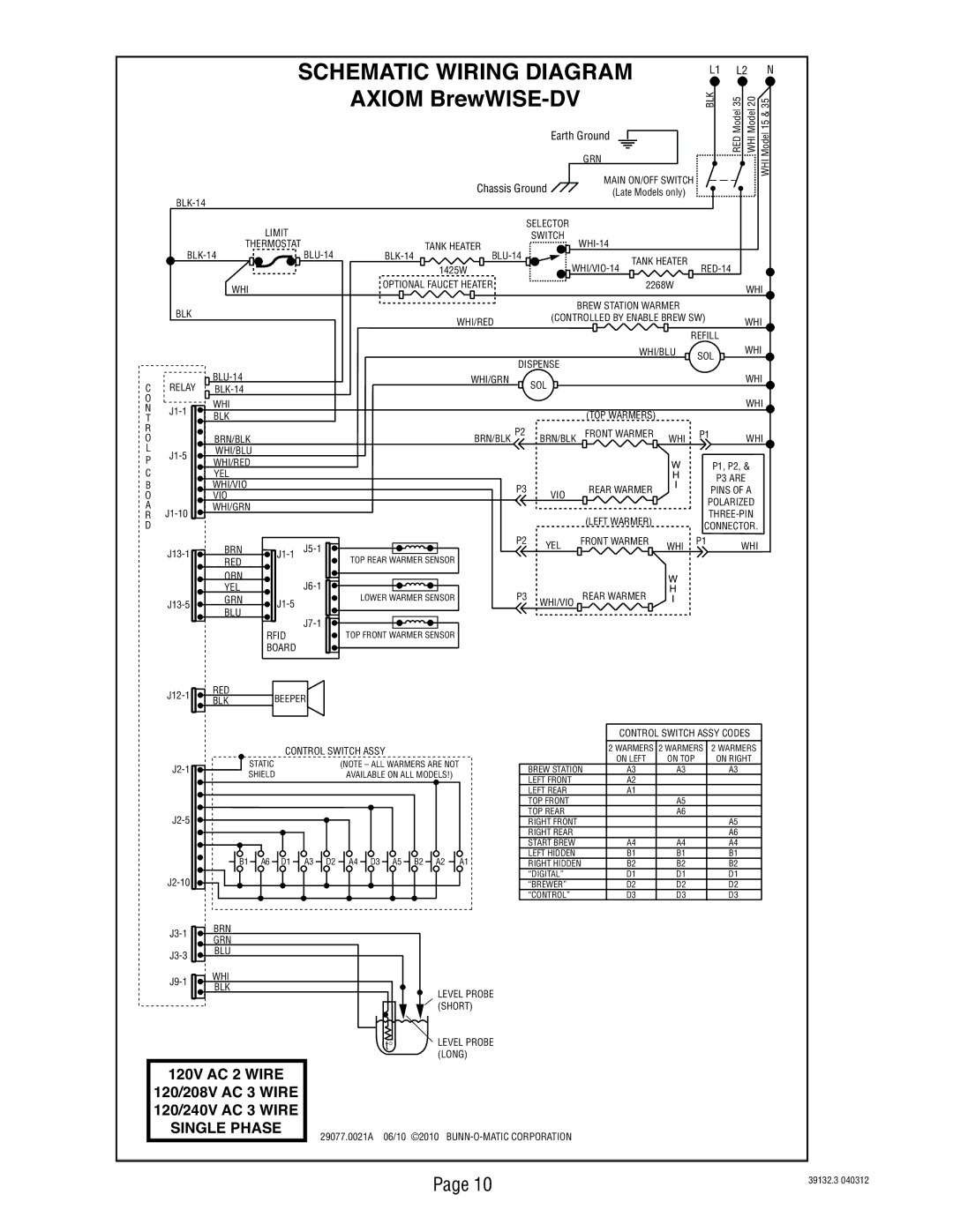 Bunn 39132 manual Schematic Wiring Diagram, Axiom BrewWISE-DV 