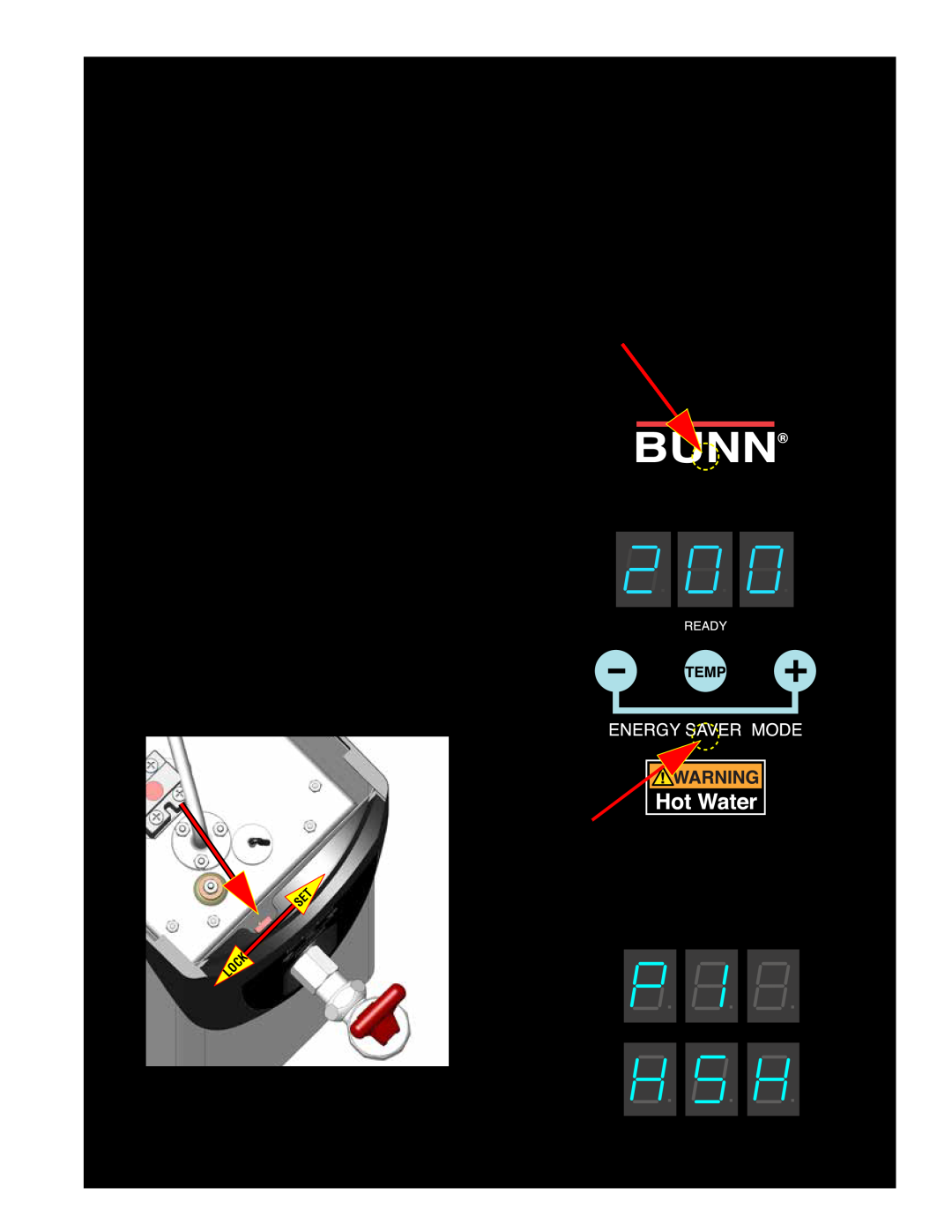 Bunn 10420 PROGRAMMING - H5-ELEMENT, Adjusting temperature, Program lockout switch, Manual Energy Saver Mode, Continued 