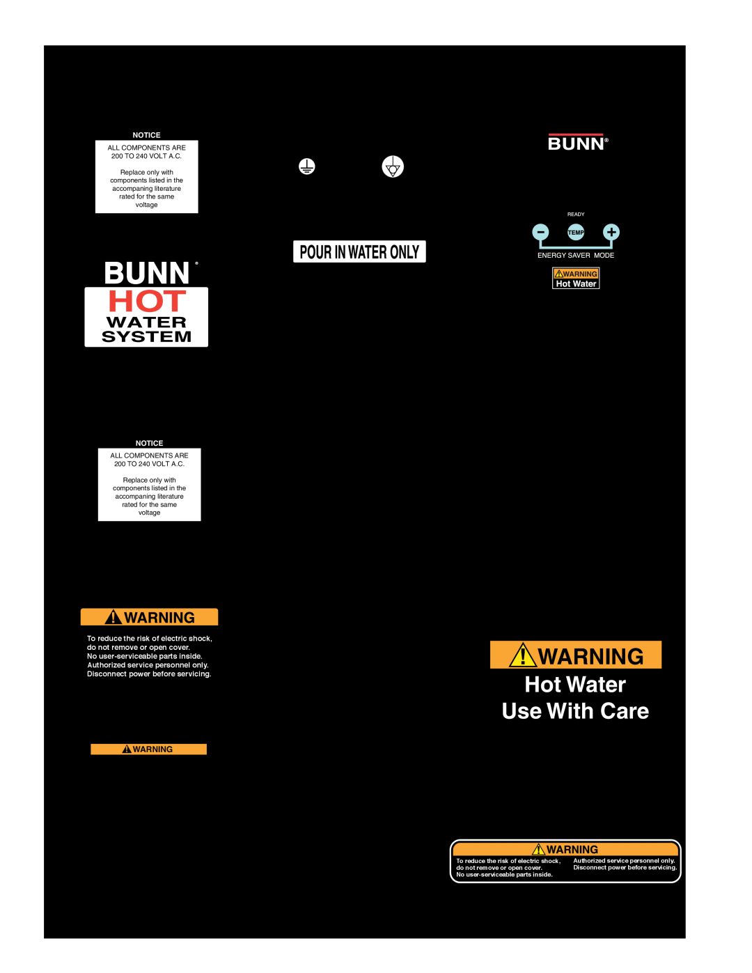Bunn 10420, 39338.0001, 10010, 44306, 10267, 10889 manual WARNING Hot Water, User Notices, Use With Care 