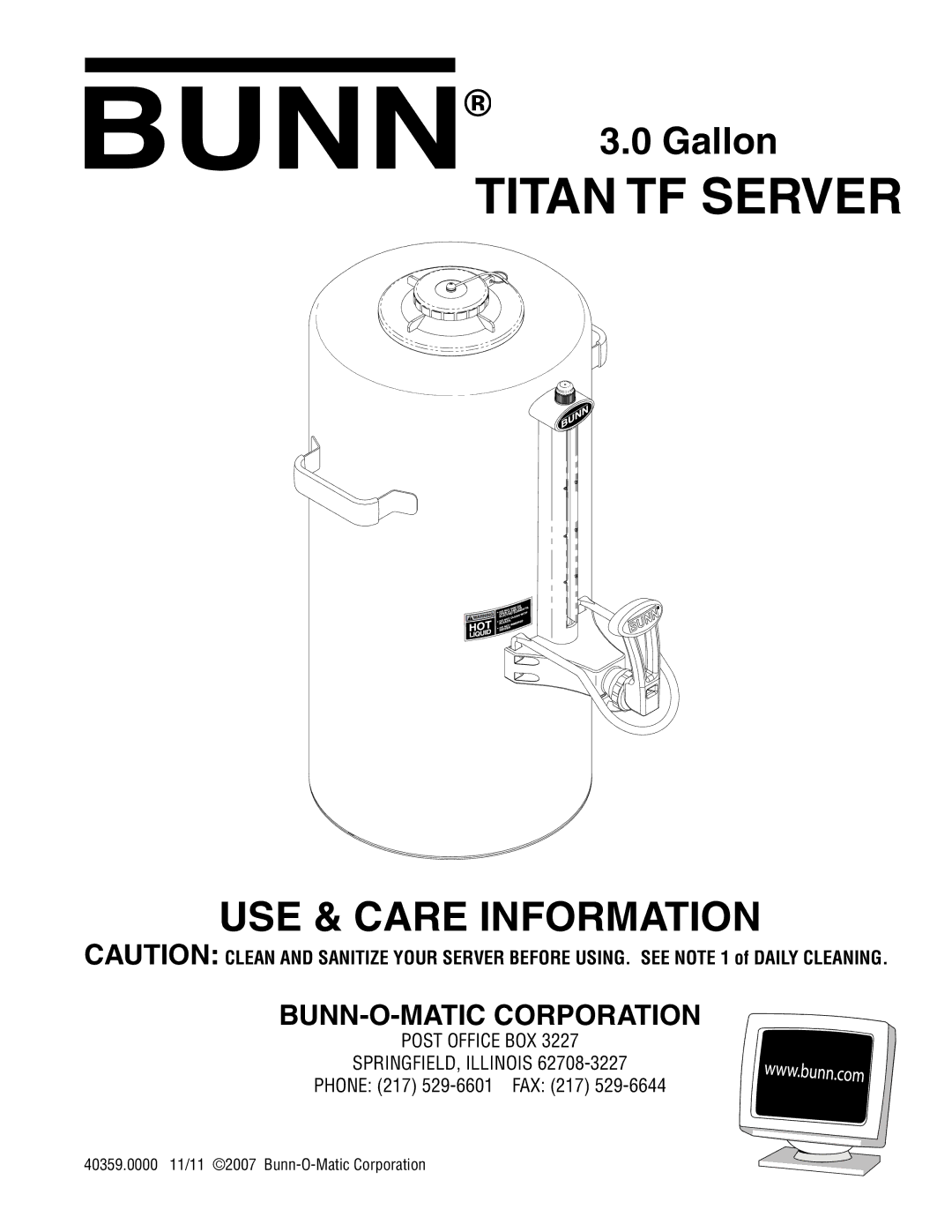 Bunn 40359 manual Titan TF Server 