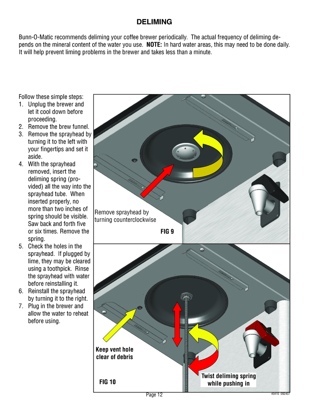 Bunn 40410.0000G service manual Deliming 