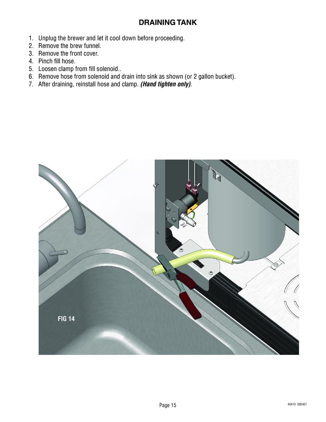 Bunn 40410.0000G service manual Draining Tank 