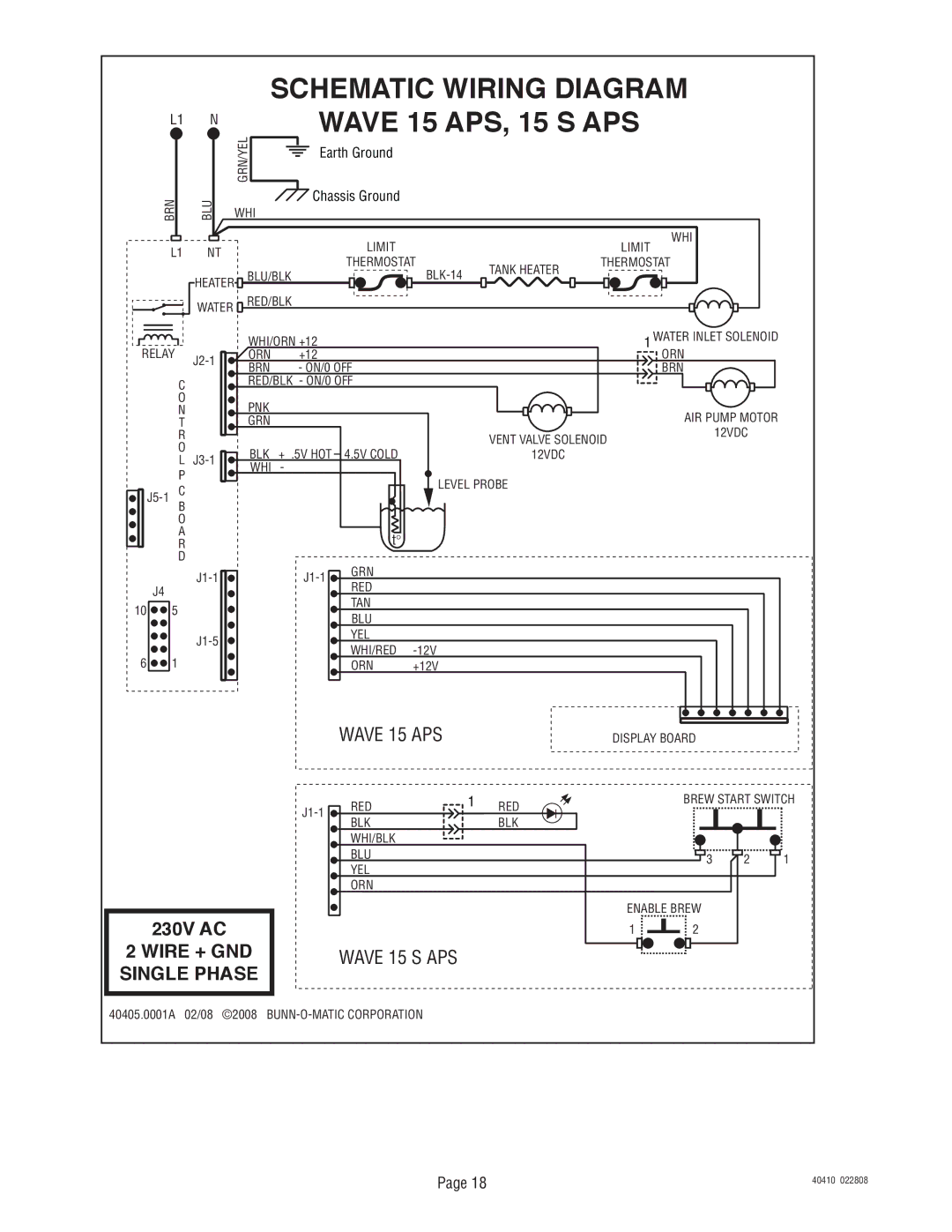 Bunn 40410.0000G service manual Wire + GND, Single Phase 