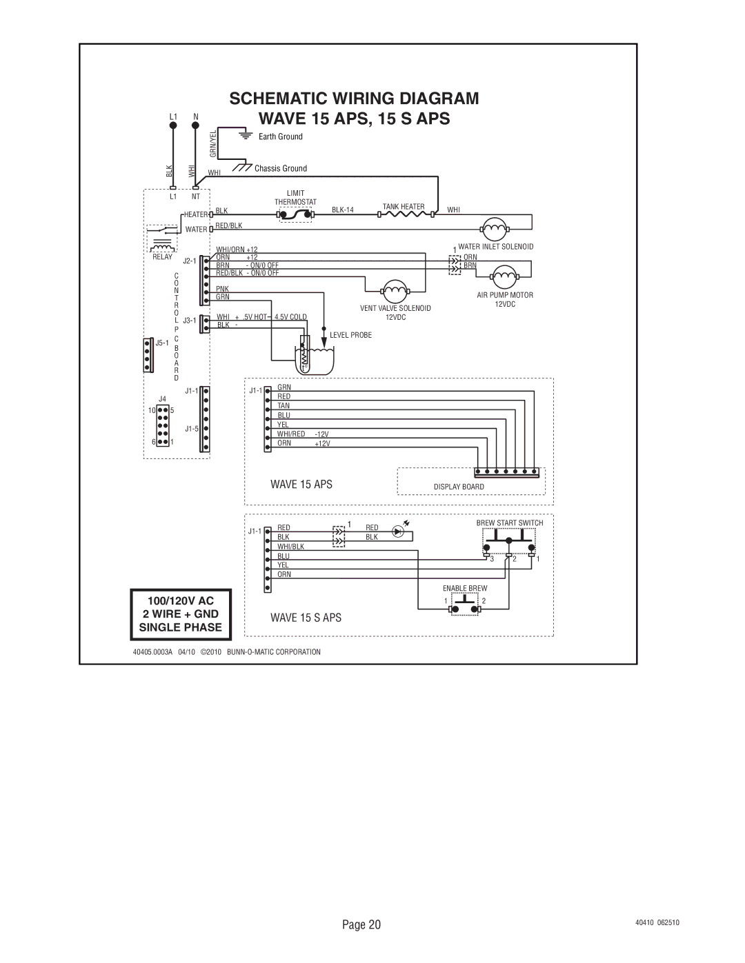 Bunn 40410.0000G service manual Schematic Wiring Diagram Wave 15 APS, 15 S APS 