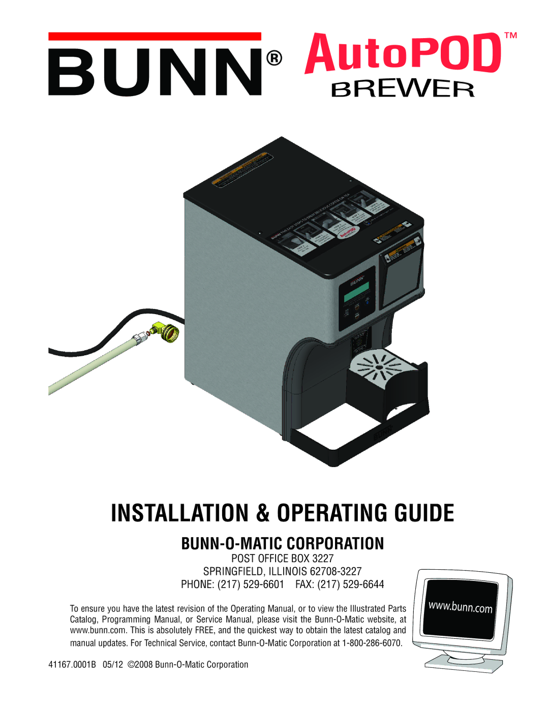 Bunn 41167.0001B service manual Installation & Operating Guide 