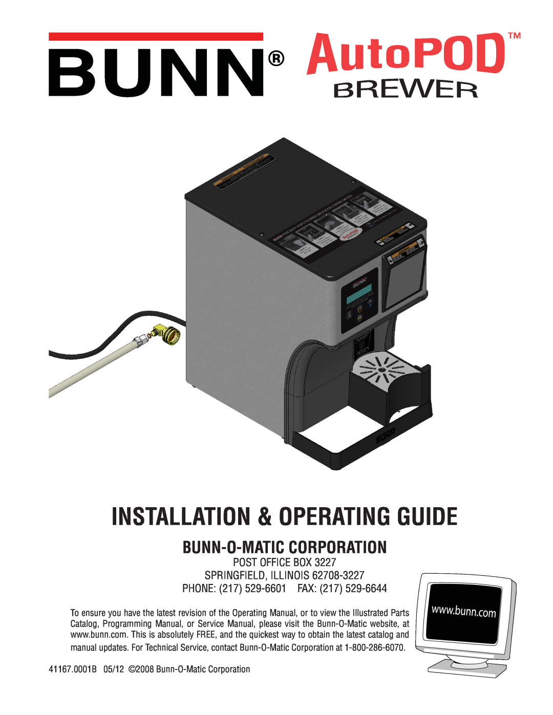 Bunn 41167.0001B service manual Bunn-O-Maticcorporation, Installation & Operating Guide 