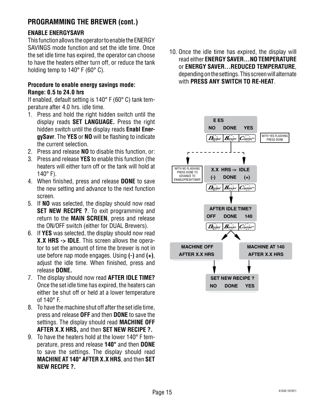 Bunn 41343 manual Enable Energysavr, NEW Recipe ? 