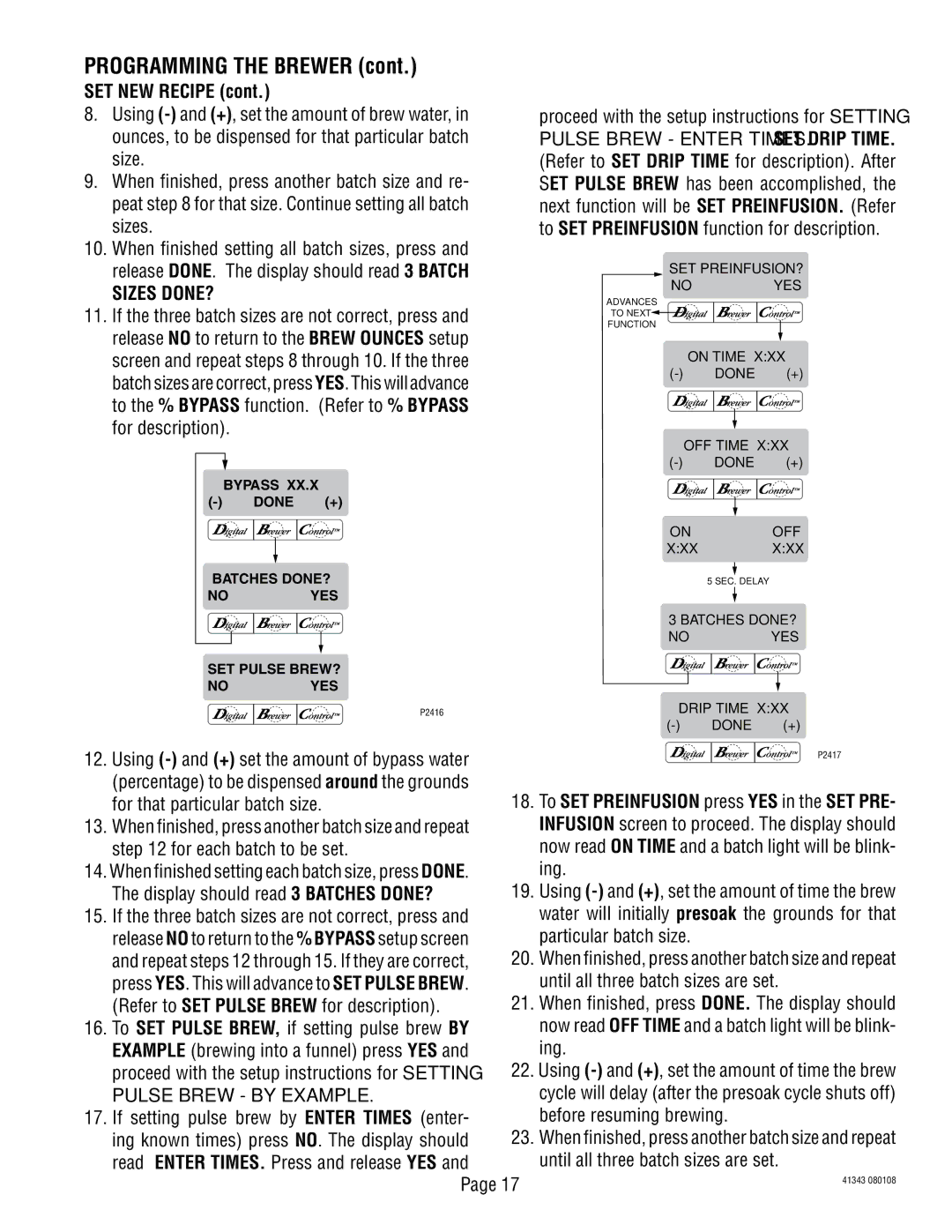 Bunn 41343 manual SET NEW Recipe, Sizes DONE? 