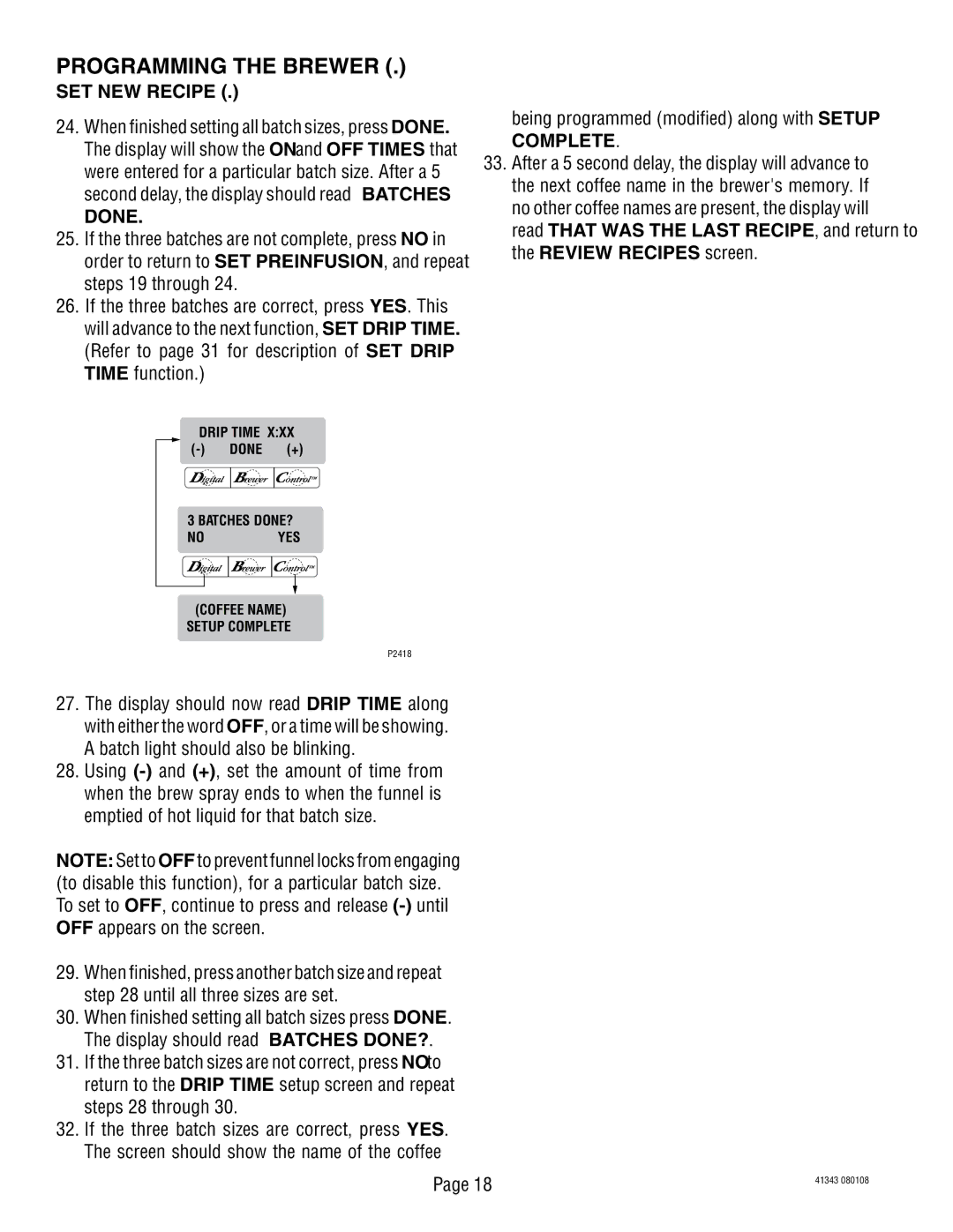 Bunn 41343 manual Done, Being programmed modified along with Setup Complete 