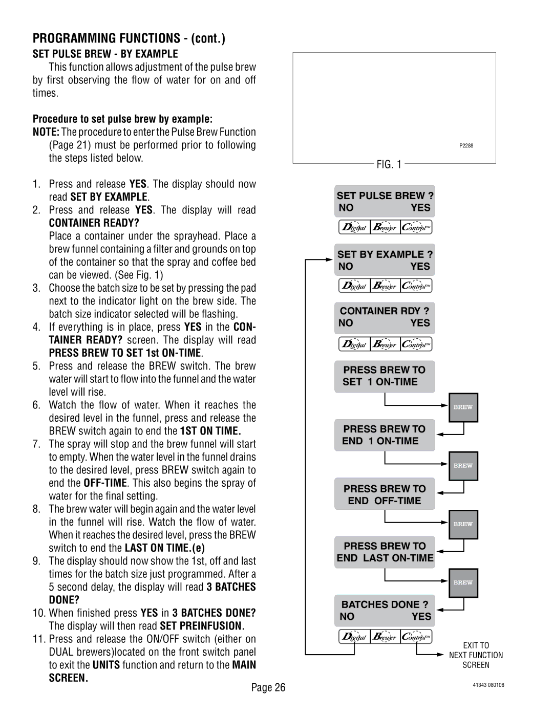 Bunn 41343 manual SET Pulse Brew by Example, Procedure to set pulse brew by example, Container READY?, Done? 