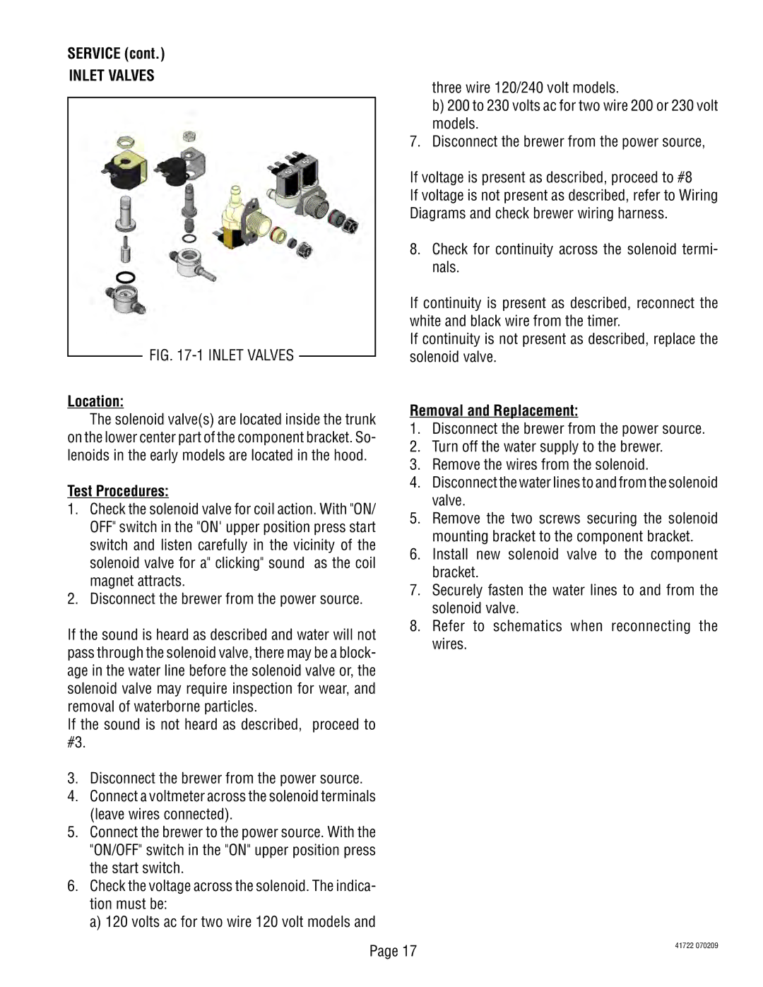 Bunn 41722.0000A manual Inlet Valves 