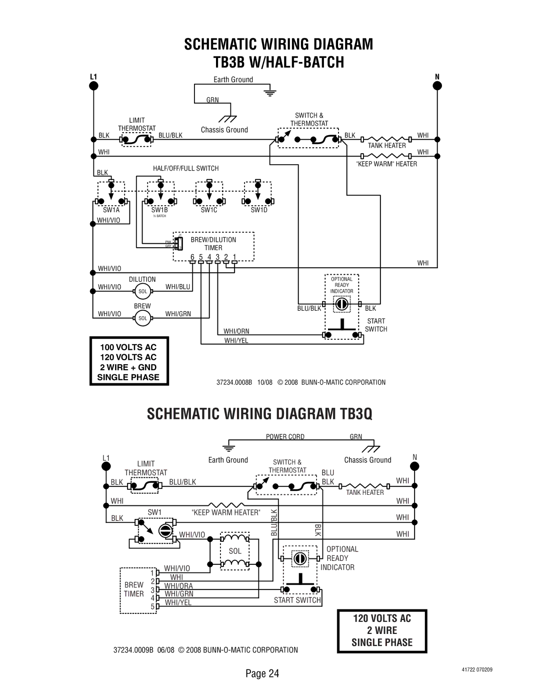 Bunn 41722.0000A manual Schematic Wiring Diagram TB3Q 