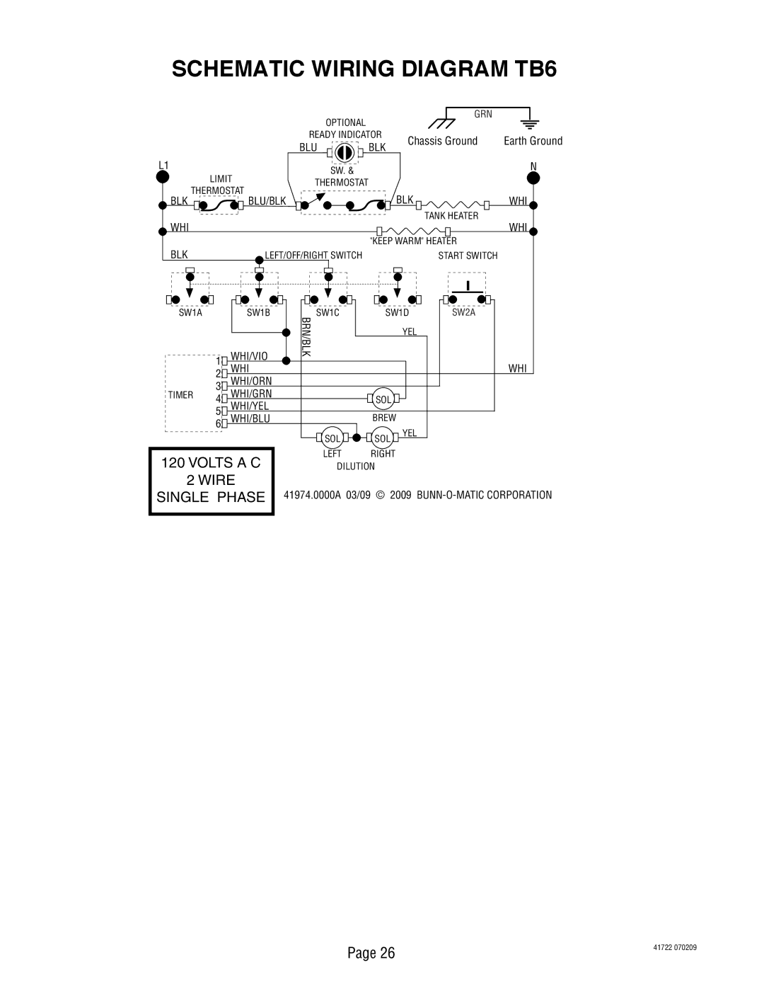 Bunn 41722.0000A manual Schematic Wiring Diagram TB6 