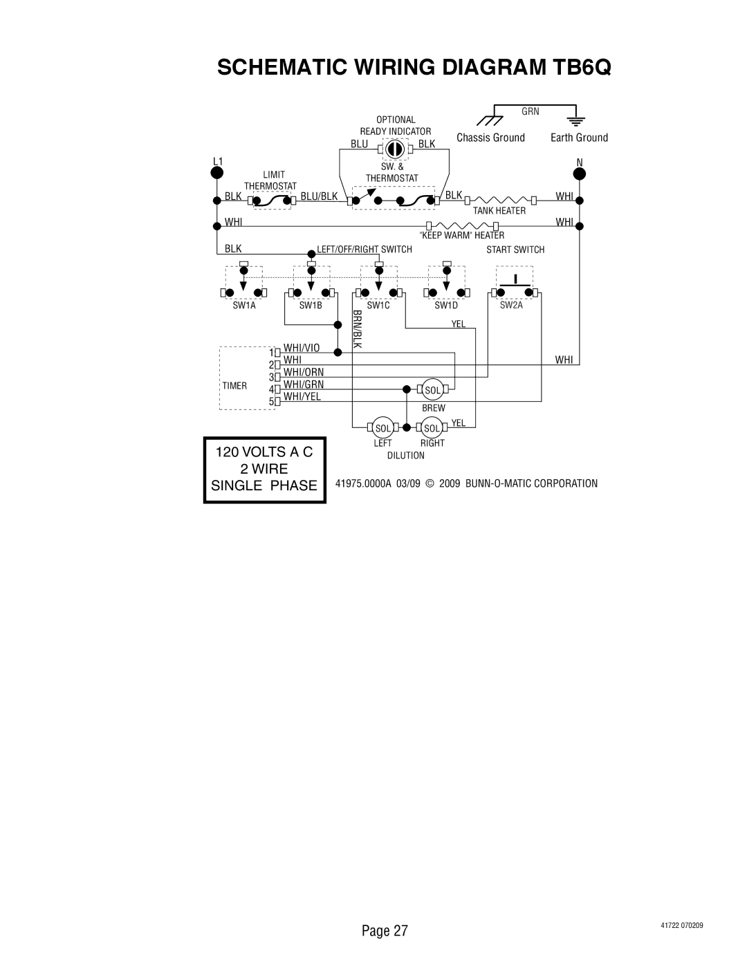 Bunn 41722.0000A manual Schematic Wiring Diagram TB6Q 