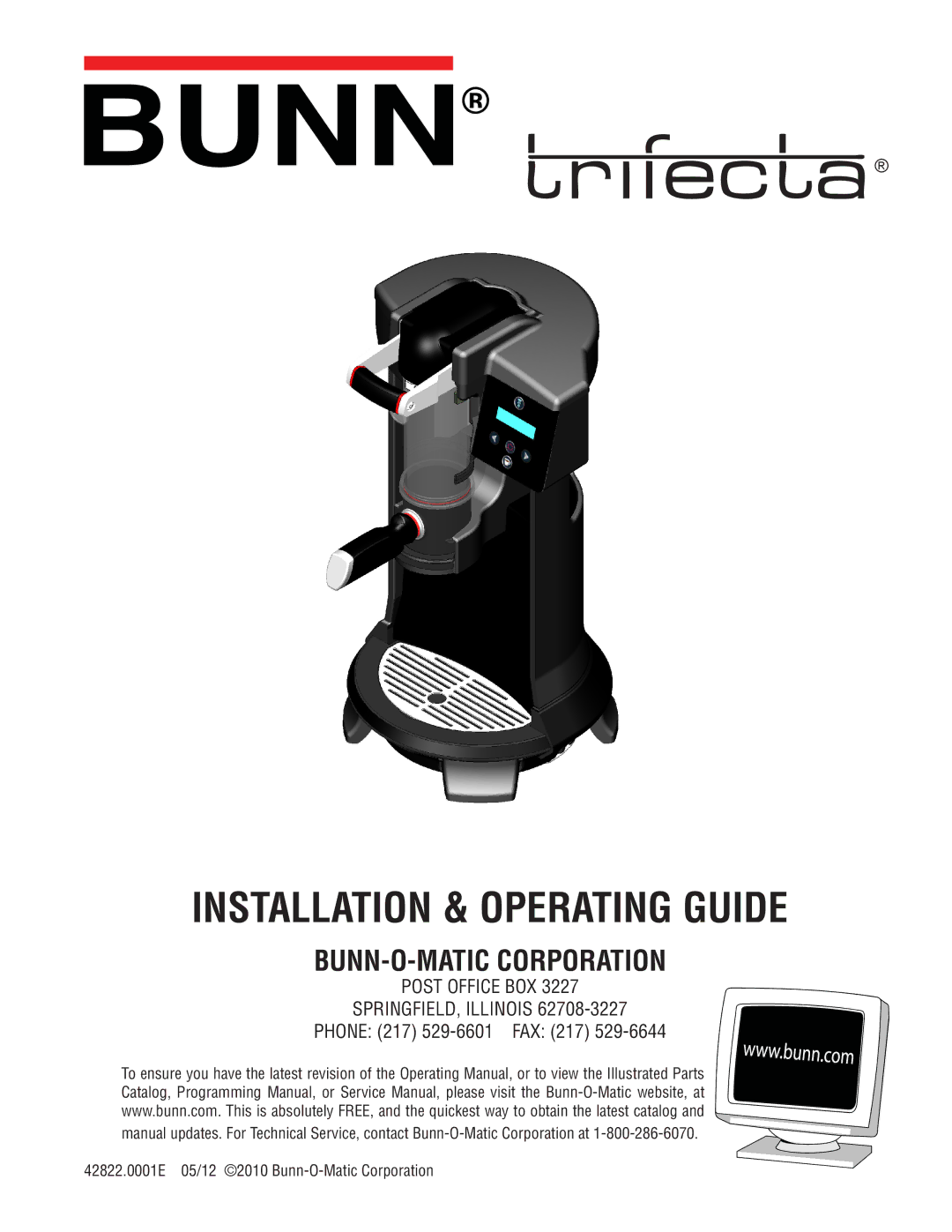 Bunn 428220001E service manual Installation & Operating Guide 