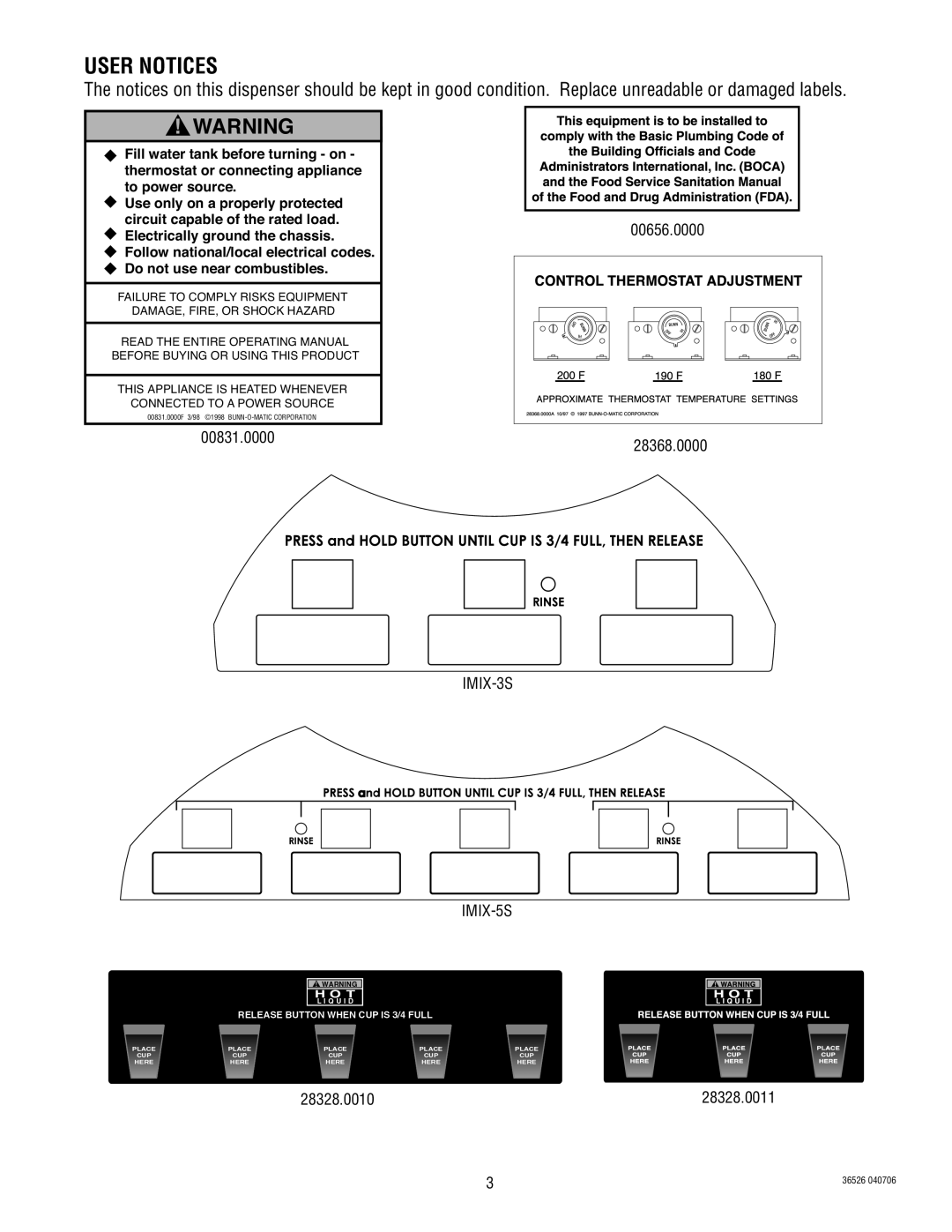 Bunn IMIX-3S, 5S manual User Notices 