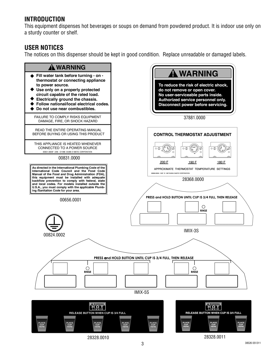 Bunn 5S service manual Introduction, User Notices 