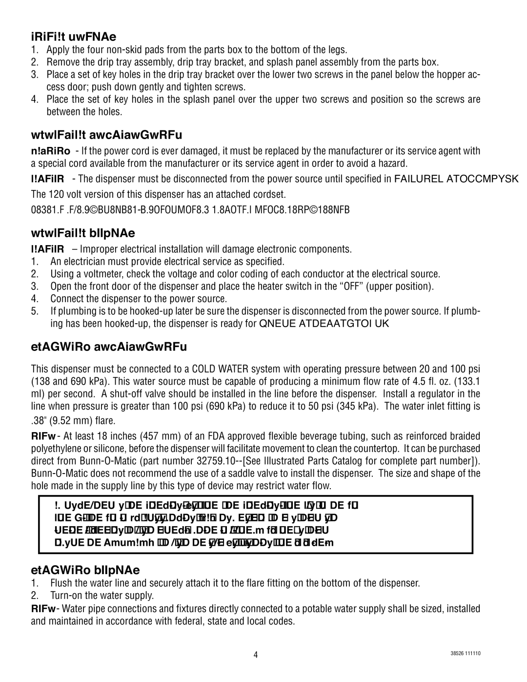 Bunn 5S service manual Initial SET-UP, Electrical Requirements, Electrical HOOK-UP, Plumbing Requirements, Plumbing HOOK-UP 