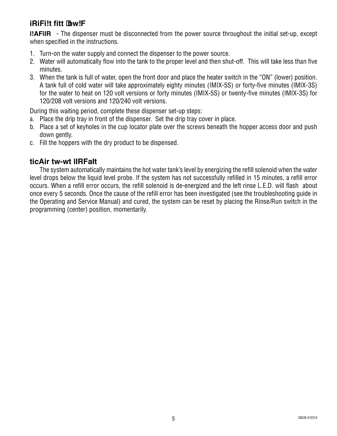 Bunn 5S service manual Initial Fill & Heat, Liquid Level Control 