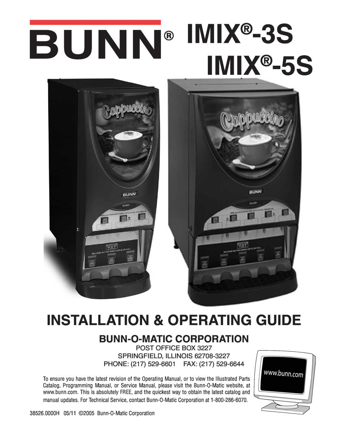Bunn manual IMIX-3S IMIX-5S, Installation & Operating Manual, PHONE 217 529-6601 FAX 