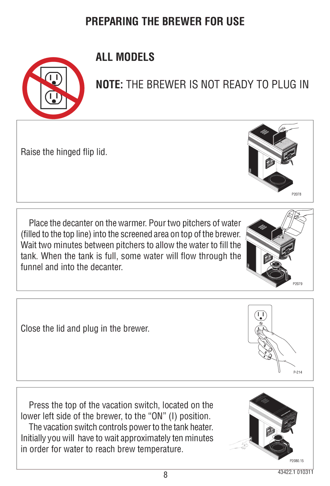 Bunn A10 specifications Preparing the Brewer for USE ALL Models, Raise the hinged flip lid 