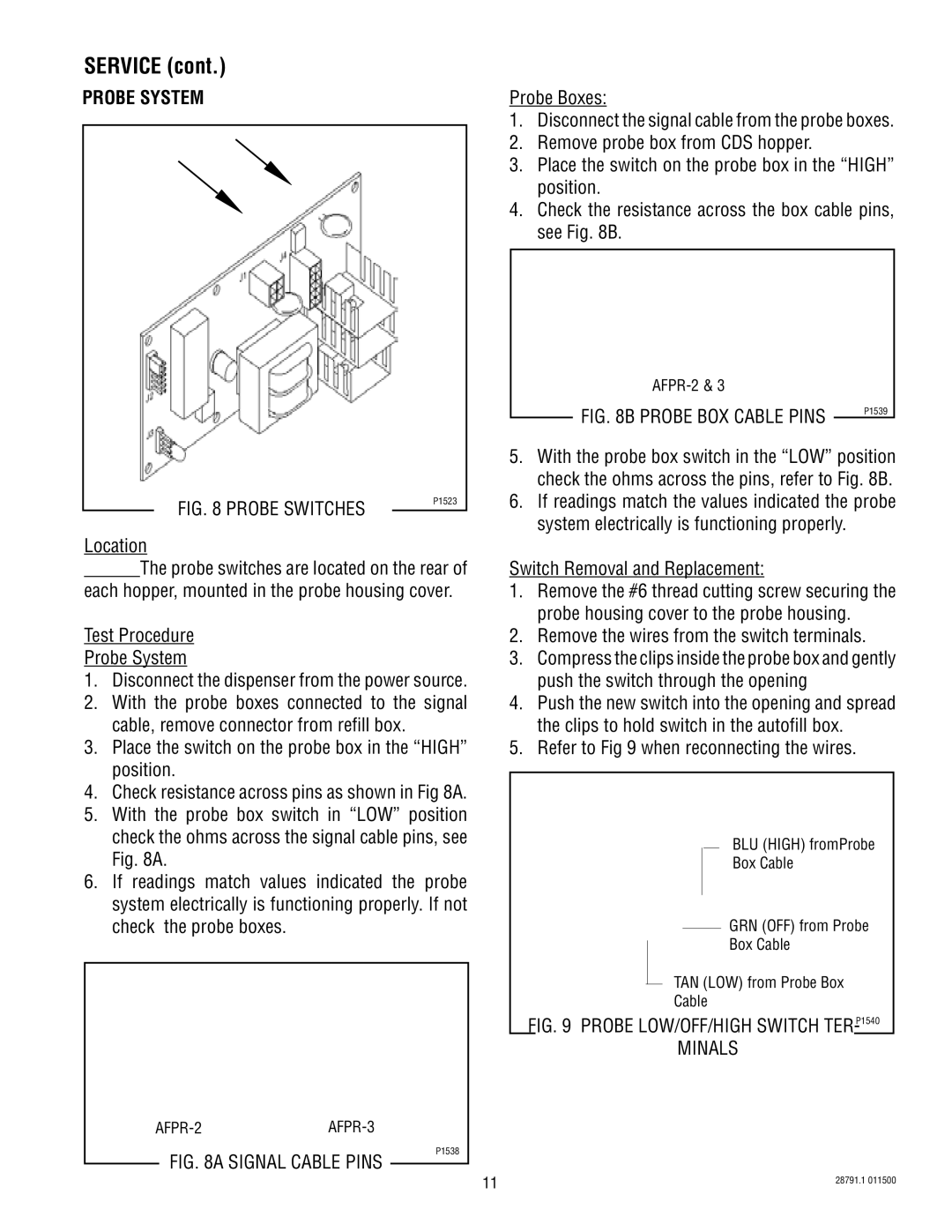 Bunn AF PR-3 service manual Probe System, Refer to when reconnecting the wires 