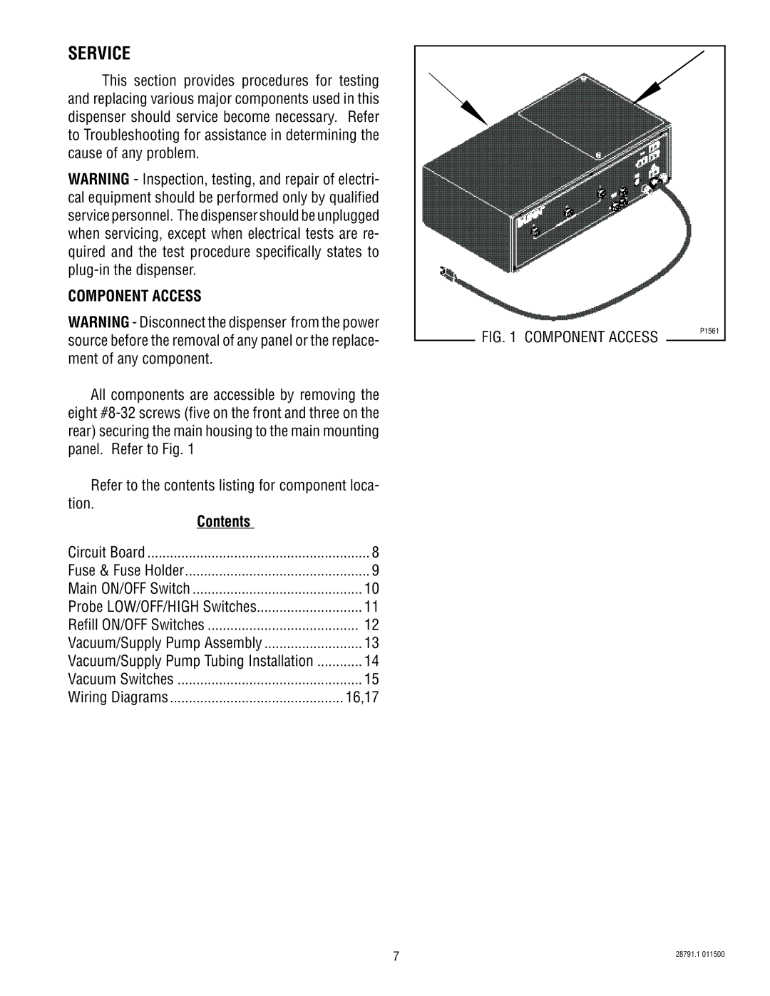 Bunn AF PR-3 service manual Service, Component Access 