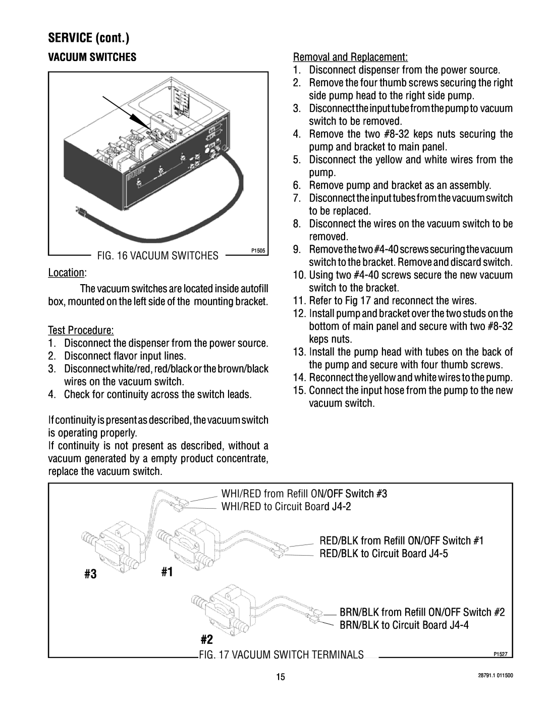 Bunn AF PR-3 service manual #3#1, Vacuum Switches, SERVICE cont 