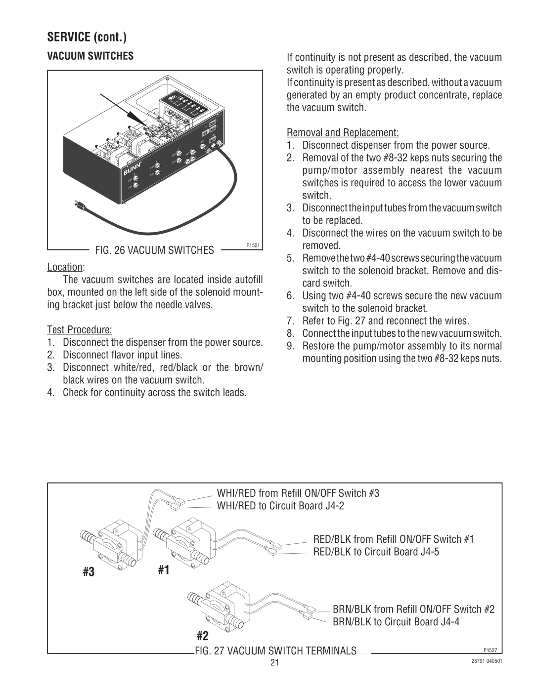 Bunn AFPO-3, AFPO-2 SL service manual Vacuum Switches 