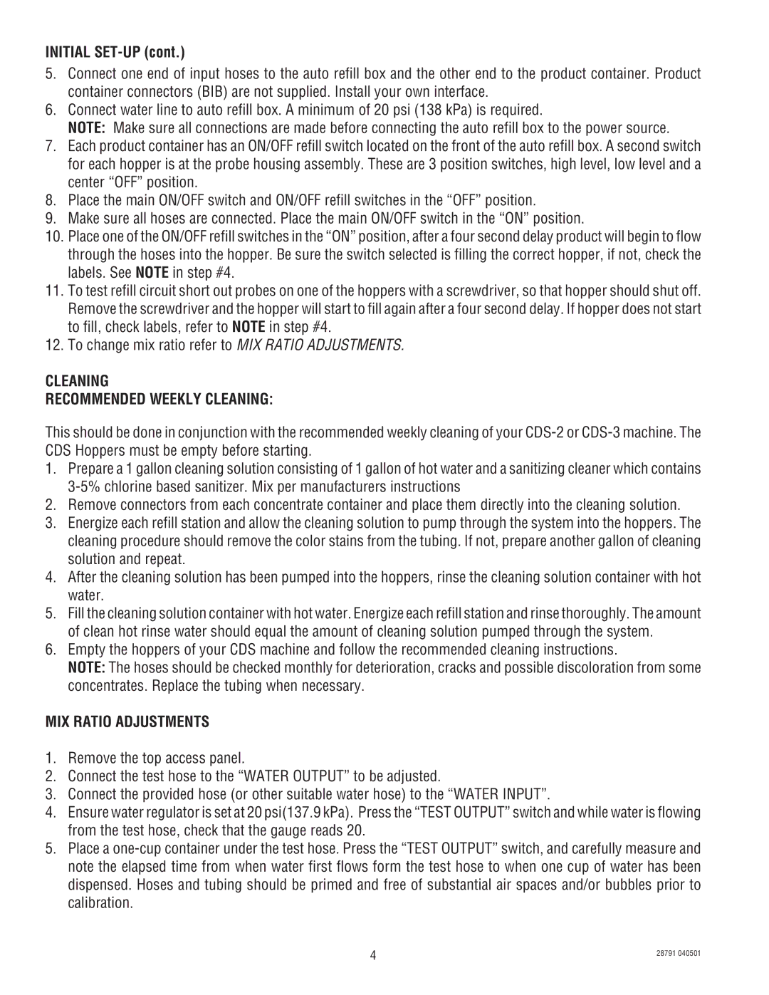 Bunn AFPO-2 SL, AFPO-3 service manual Initial SET-UP, Cleaning Recommended Weekly Cleaning, MIX Ratio Adjustments 