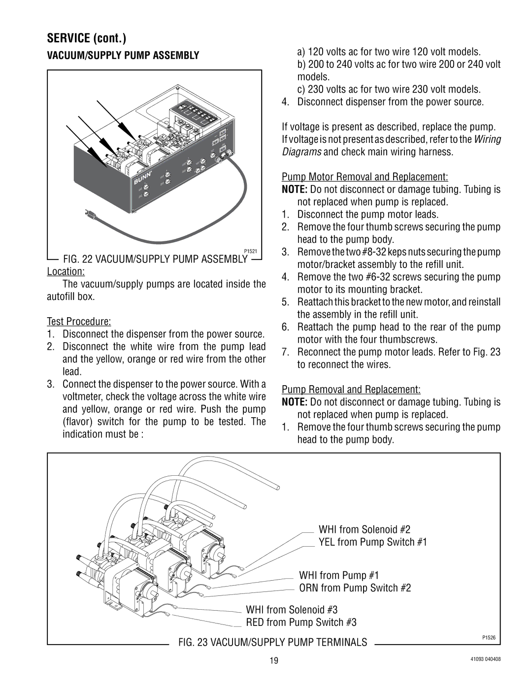 Bunn AFPO-2 SL, AFPO-3 SL manual VACUUM/SUPPLY Pump Assembly 