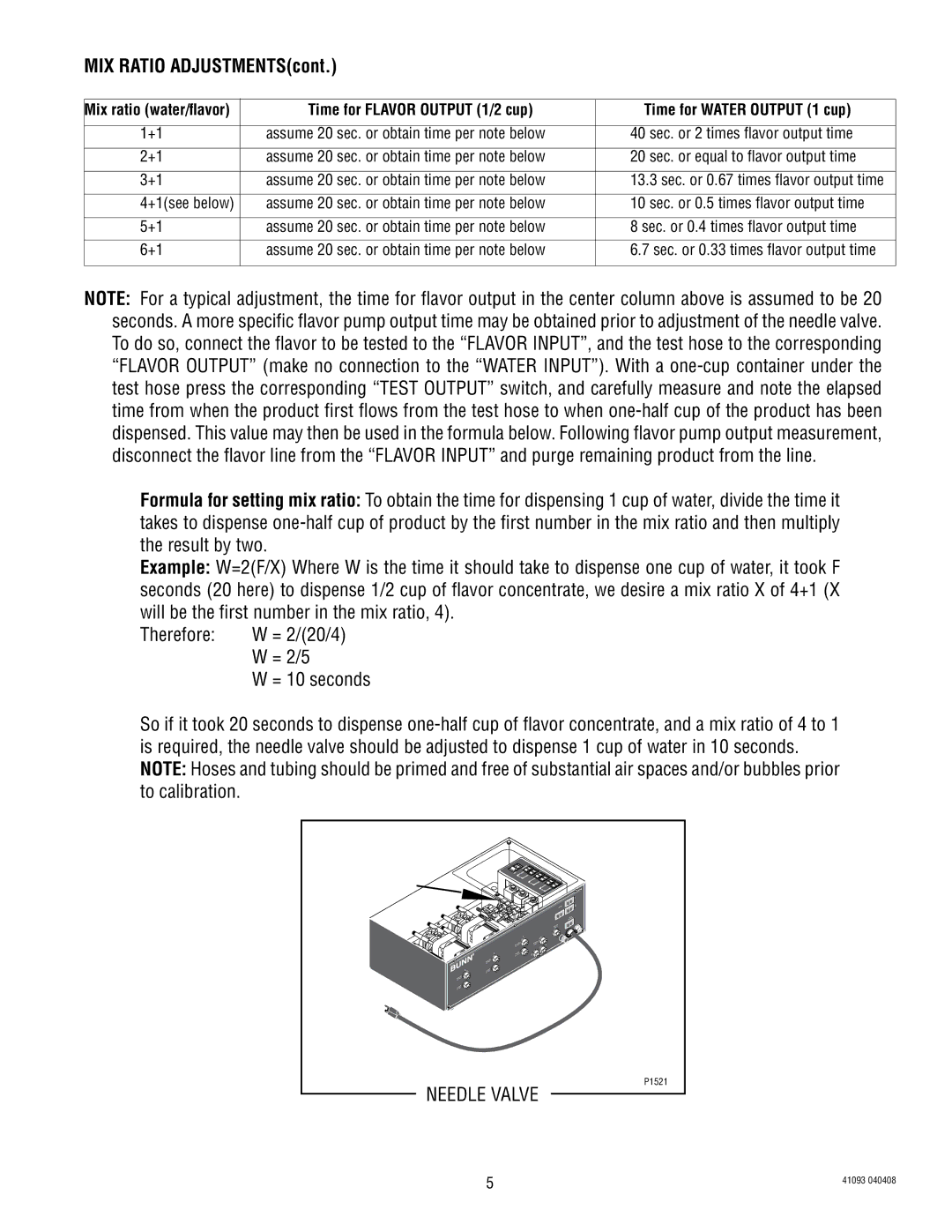 Bunn AFPO-3 SL, AFPO-2 SL manual MIX Ratio ADJUSTMENTScont 