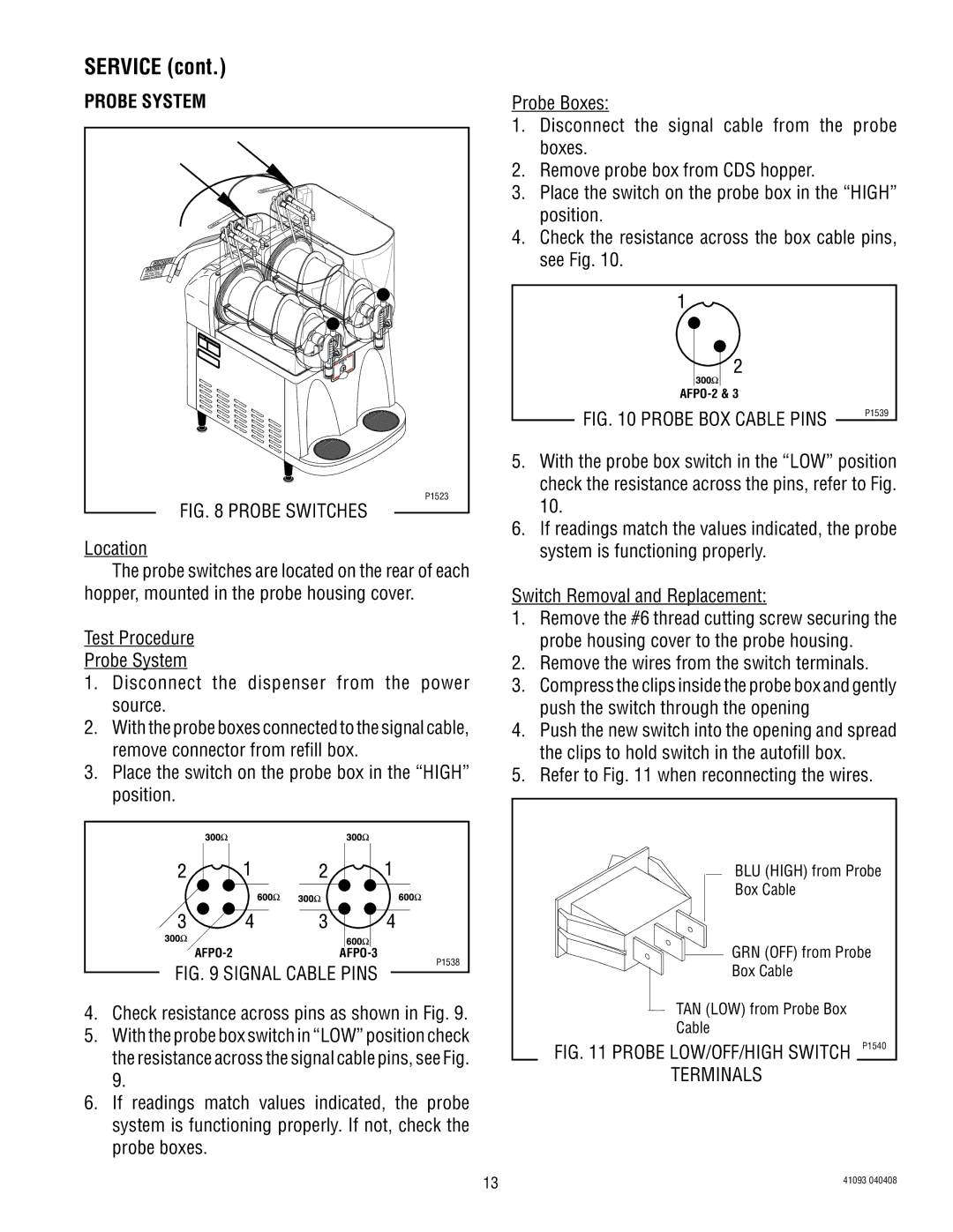 Bunn AFPO-3 SL manual Probe System, Probe Switches 