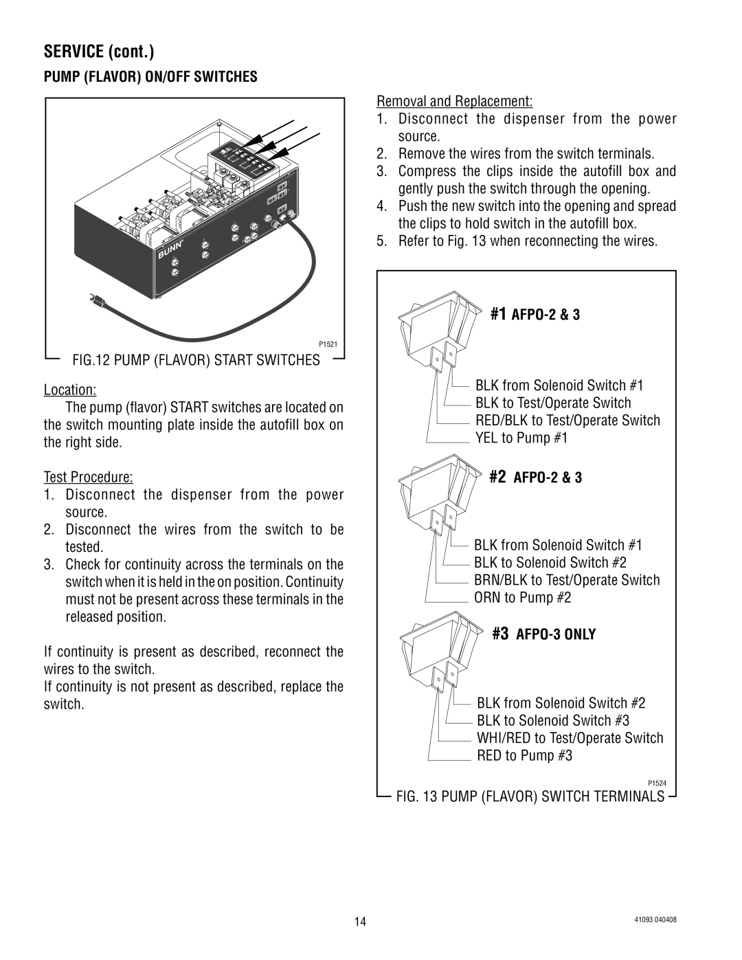 Bunn AFPO-3 SL manual Pump Flavor ON/OFF Switches, #3 AFPO-3 only 