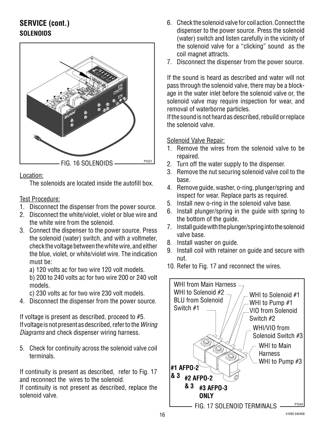 Bunn AFPO-3 SL manual White wire from the solenoid, Only 