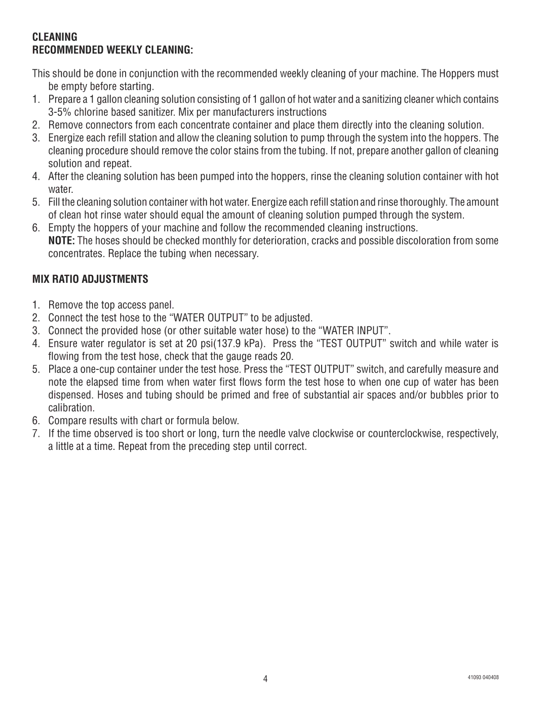 Bunn AFPO-3 SL manual Cleaning Recommended Weekly Cleaning, MIX Ratio Adjustments 