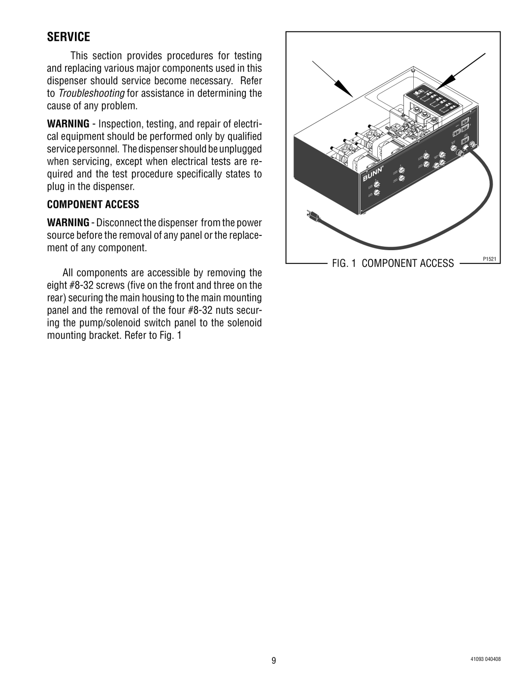 Bunn AFPO-3 SL manual Service, Component Access 