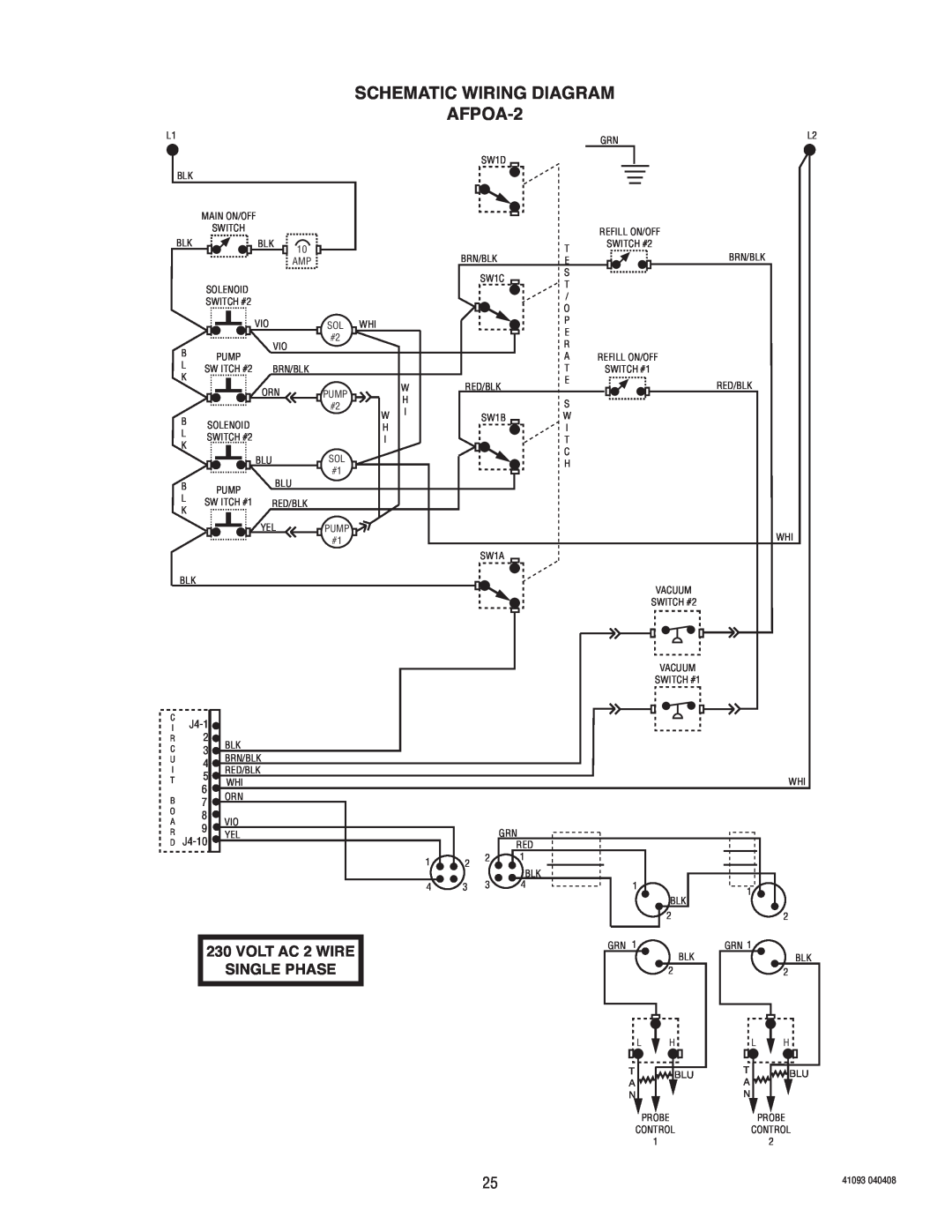 Bunn AFPO-3 SL manual SCHEMATIC WIRING DIAGRAM AFPOA-2, VOLT AC 2 WIRE, Single Phase 