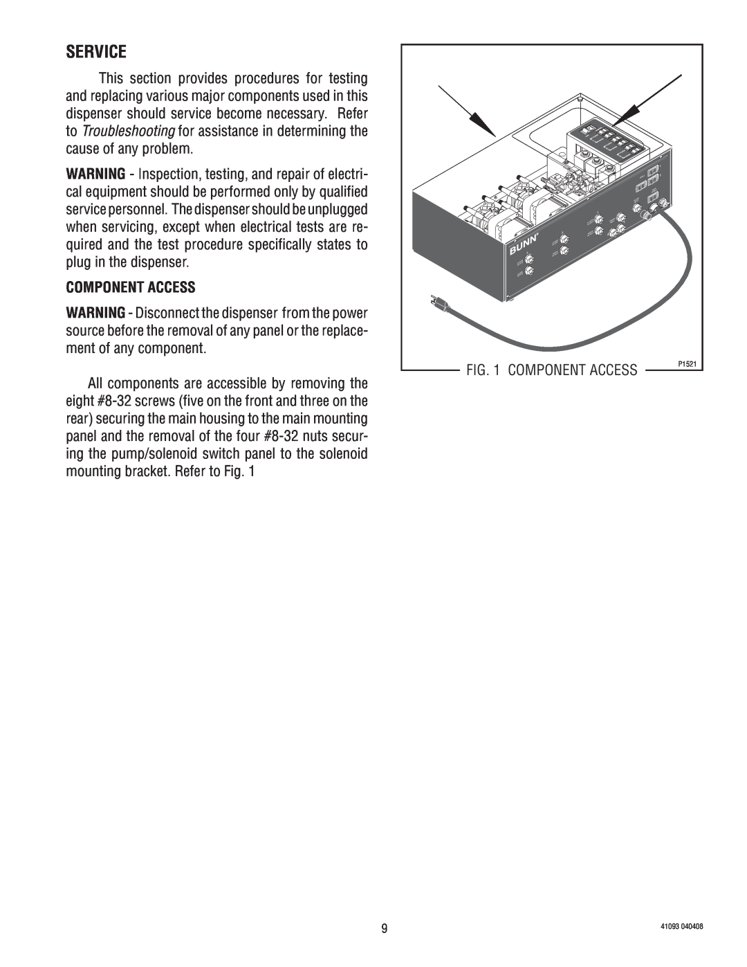 Bunn AFPO-3 SL manual Service, Component Access 