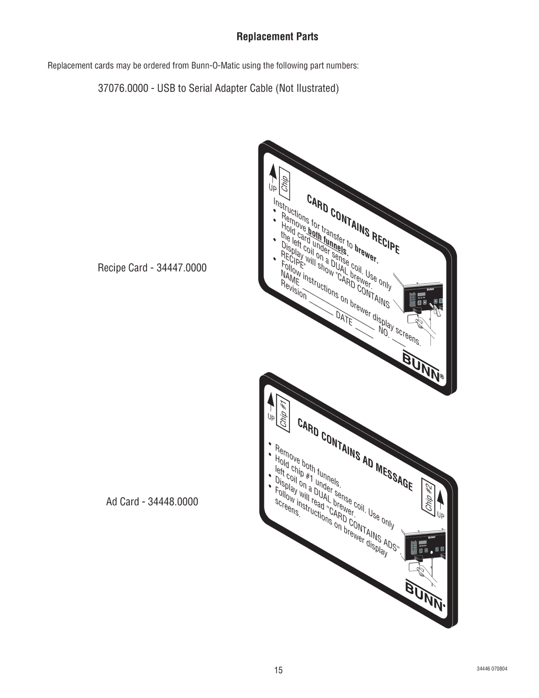 Bunn B10 Series manual Recipe, Replacement Parts 