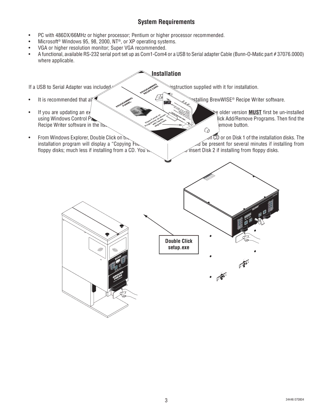 Bunn B10 Series manual System Requirements, Installation 