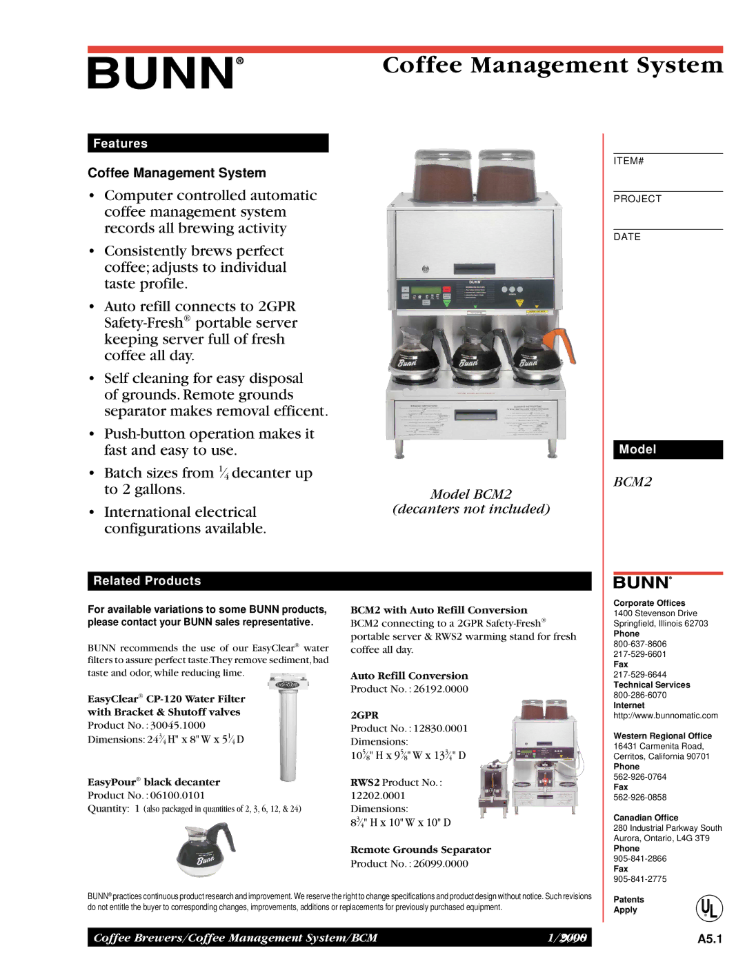 Bunn BCM2 dimensions Features, Model, Related Products 