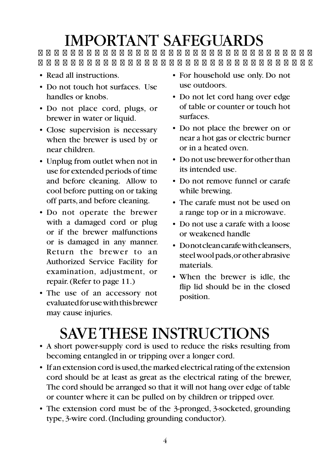 Bunn BT10, BTC manual Important Safeguards 